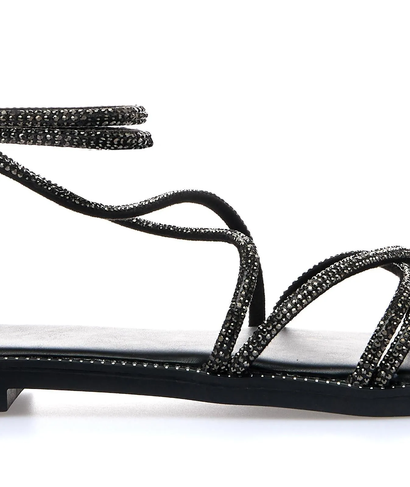 Sandali bassi neri con zip e cinturini con strass