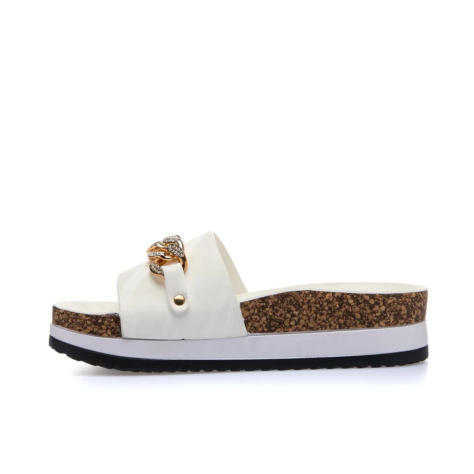 Sandali bianchi con platform e dettaglio catena con strass