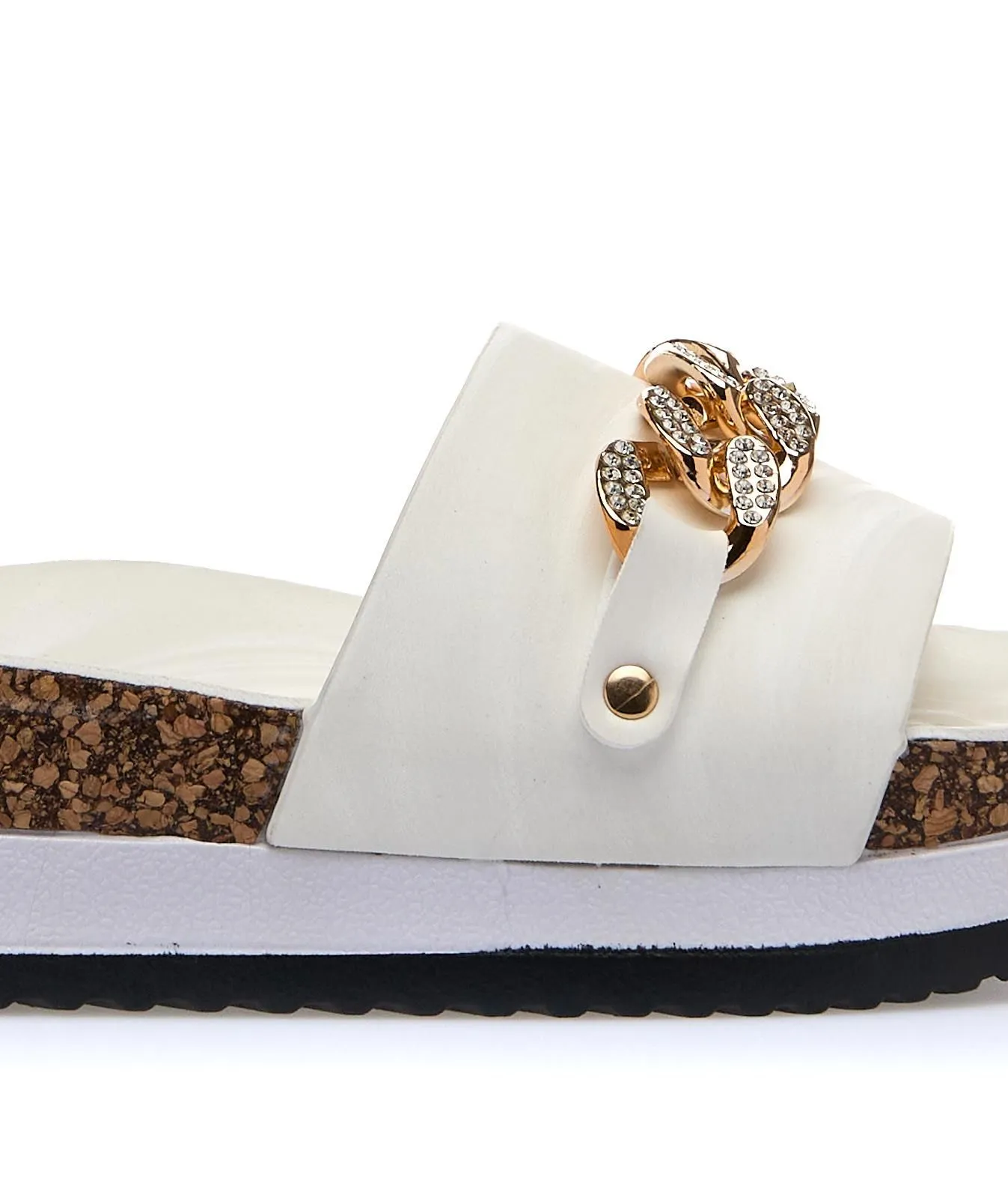 Sandali bianchi con platform e dettaglio catena con strass