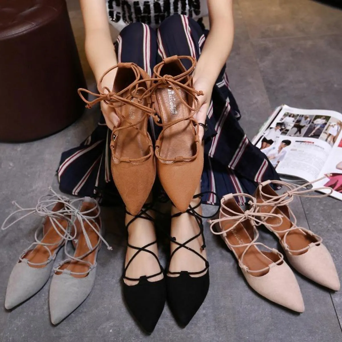 Sandali estivi di moda per le donne 2022 nuove scarpe basse per donna sandali con cinturino a punta con lacci bassi sandali da d