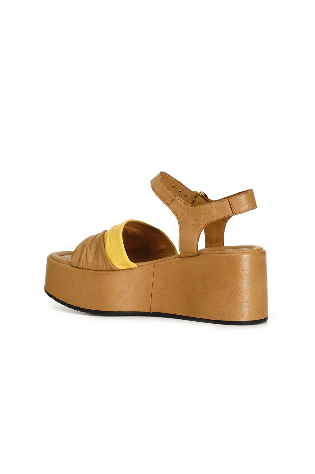 sandali gilda bicolore in pelle cuoio/giallo