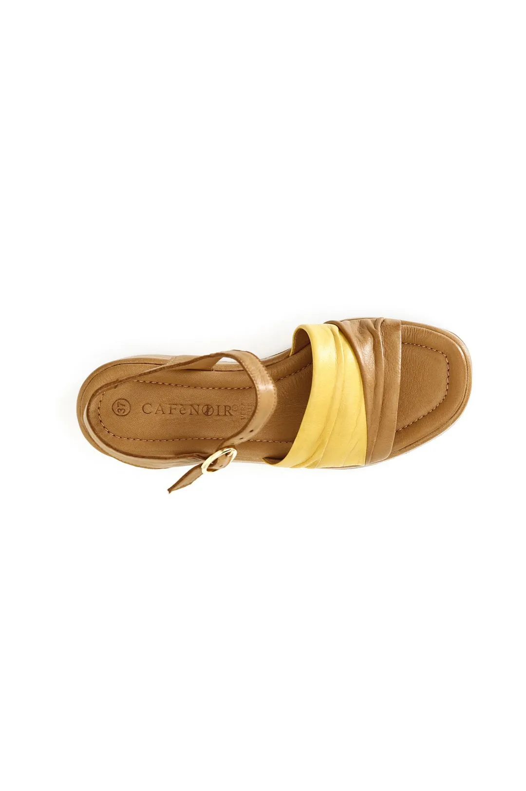 sandali gilda bicolore in pelle cuoio/giallo