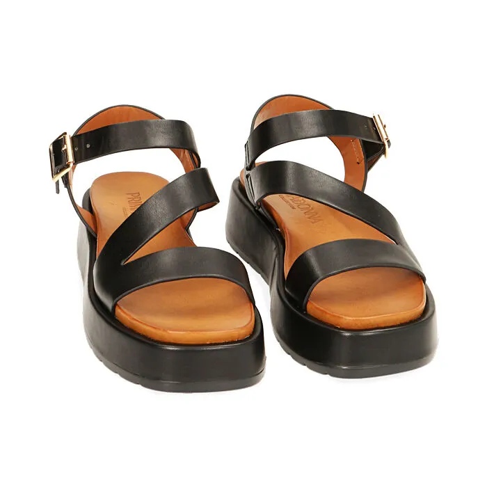 Sandali neri, zeppa 4 cm