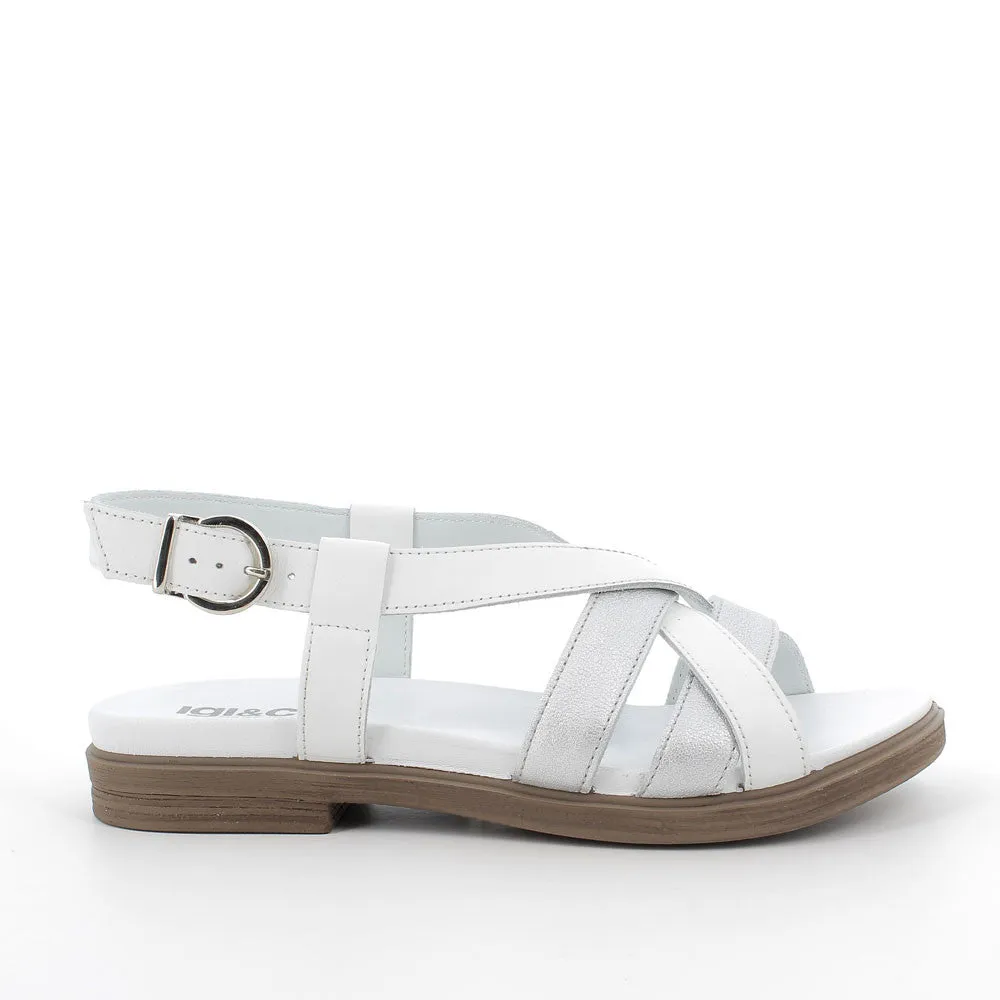 SANDALI PELLE FASCE BIANCO E ARGENTO