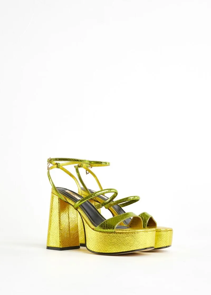 Sandali platform in pelle laminata