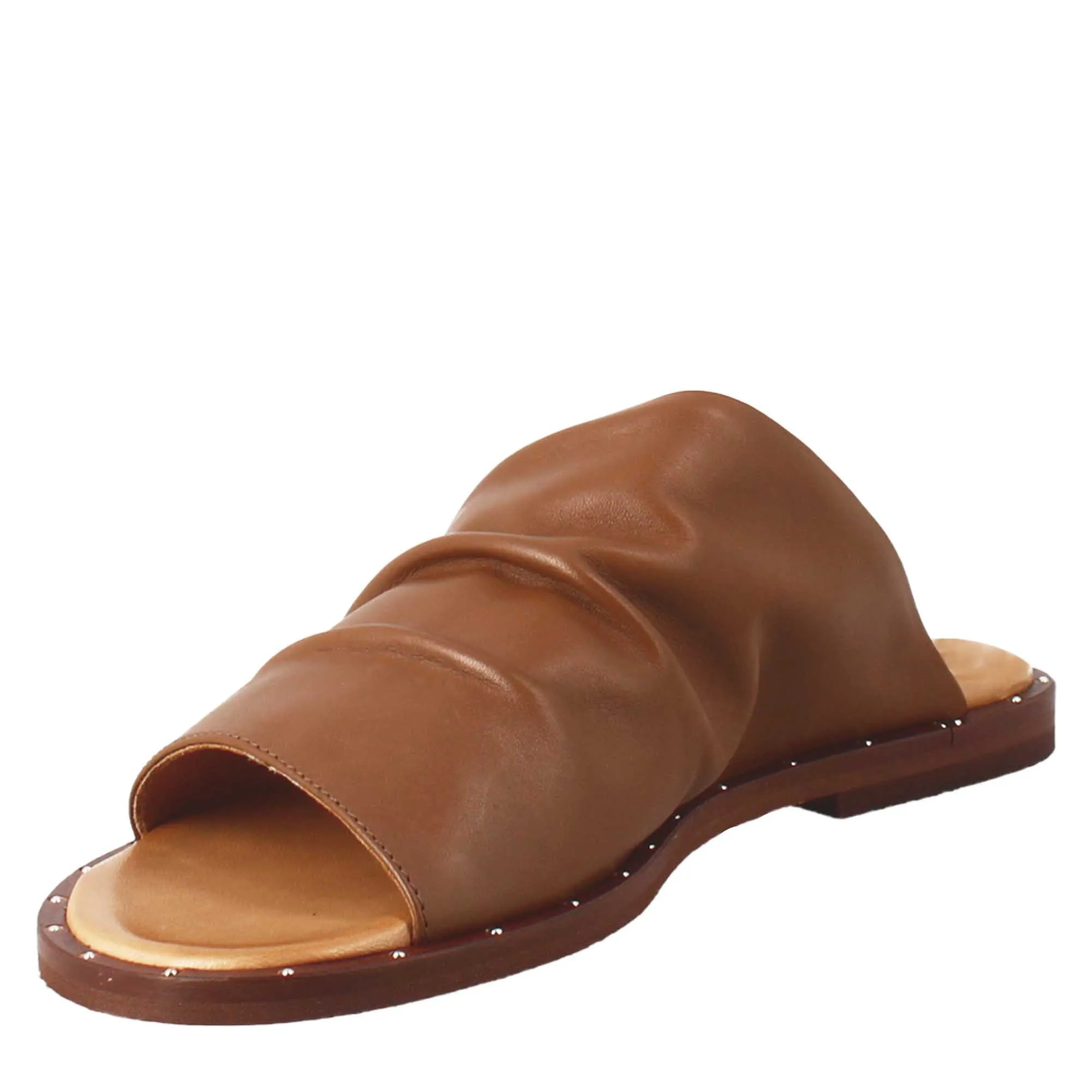 Sandalo da donna a fascia in pelle marrone