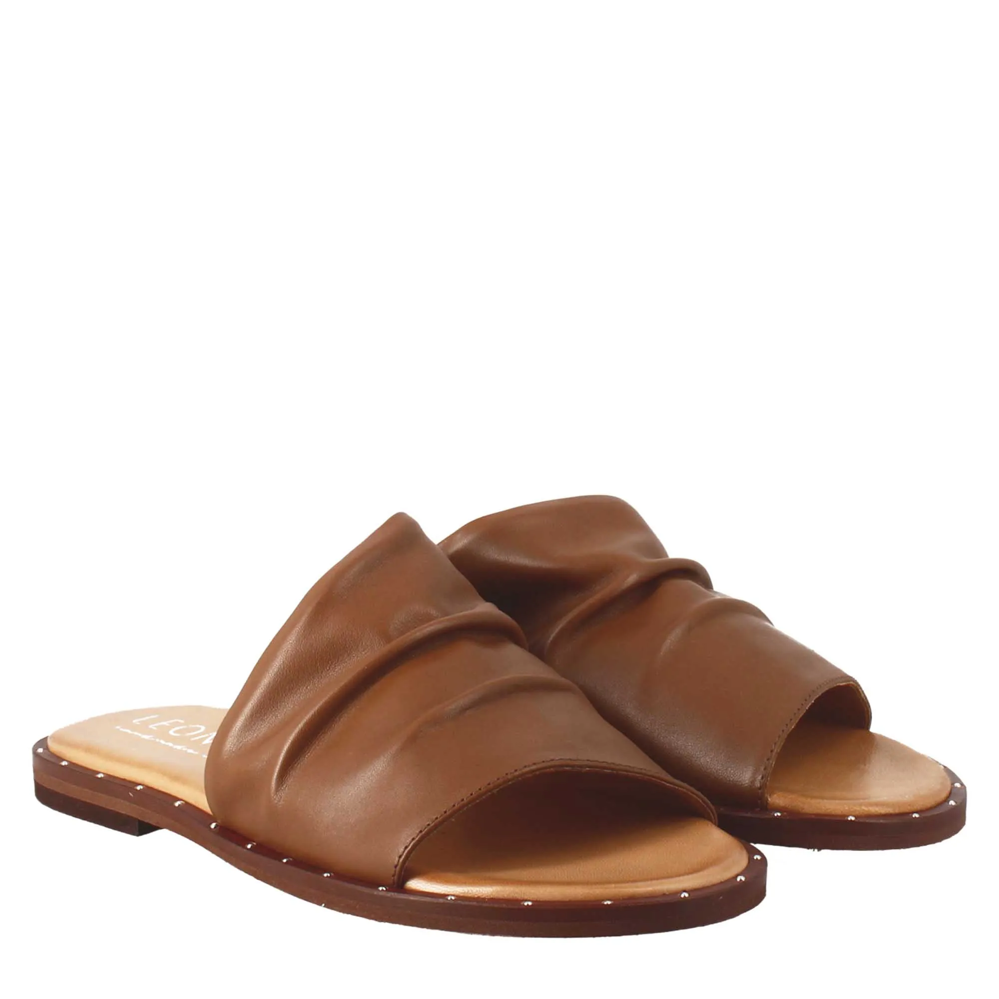 Sandalo da donna a fascia in pelle marrone