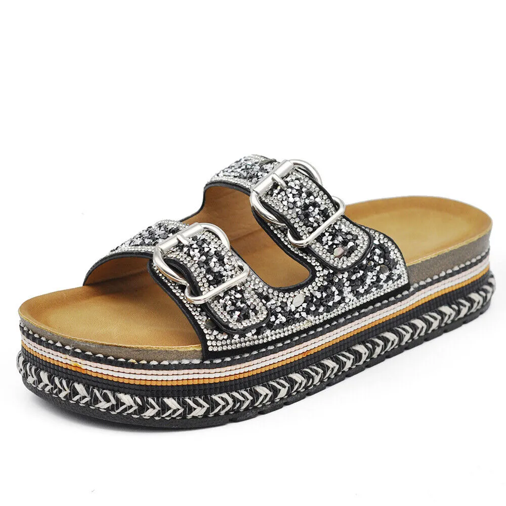 Scarpe Estive Sandali Ciabatte Platform Strass 2 Fibbie da Donna D0062