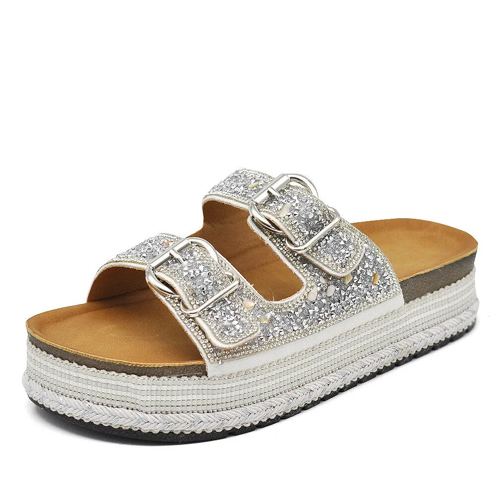 Scarpe Estive Sandali Ciabatte Platform Strass 2 Fibbie da Donna D0062