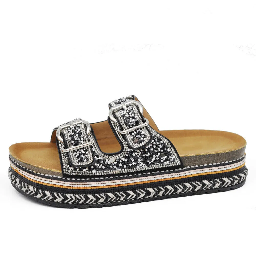 Scarpe Estive Sandali Ciabatte Platform Strass 2 Fibbie da Donna D0062