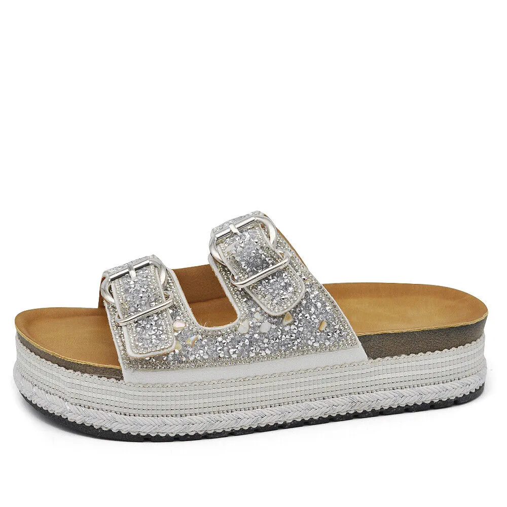 Scarpe Estive Sandali Ciabatte Platform Strass 2 Fibbie da Donna D0062