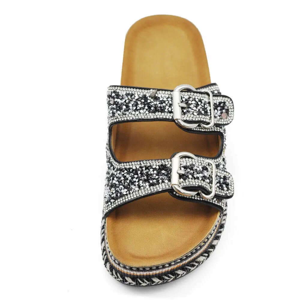 Scarpe Estive Sandali Ciabatte Platform Strass 2 Fibbie da Donna D0062