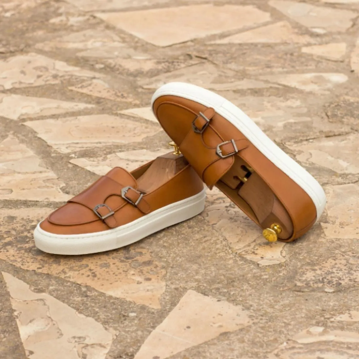 Scarpe sportive da uomo Scarpe vulcanizzate casual Scarpe da monaco con doppia fibbia fatte a mano nere marroni Scarpe da uomo d