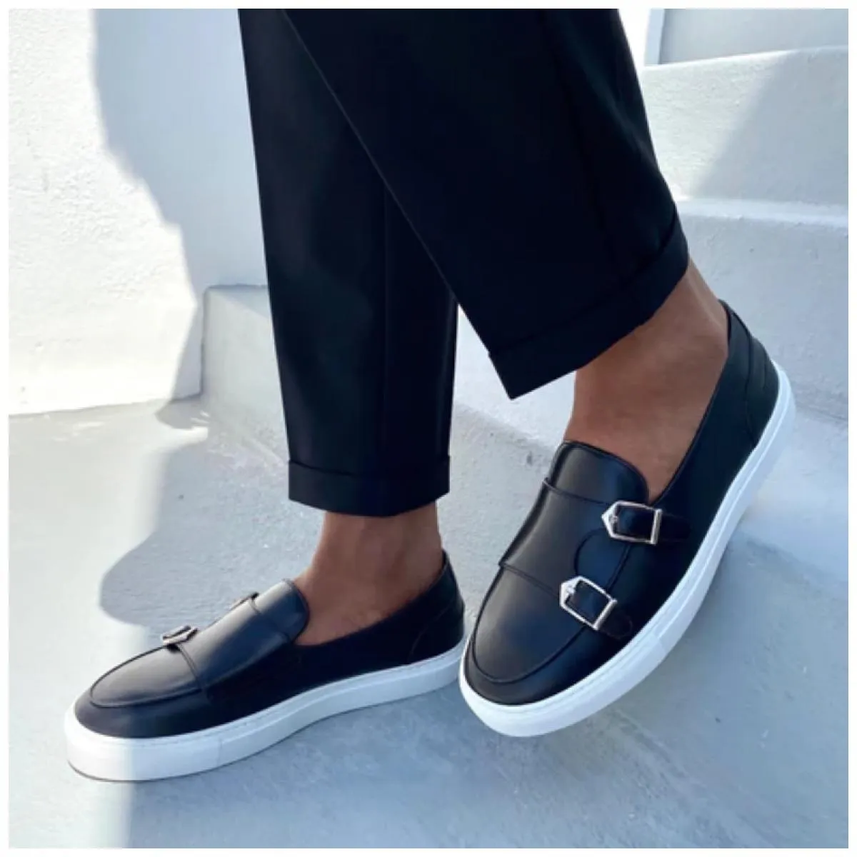 Scarpe sportive da uomo Scarpe vulcanizzate casual Scarpe da monaco con doppia fibbia fatte a mano nere marroni Scarpe da uomo d