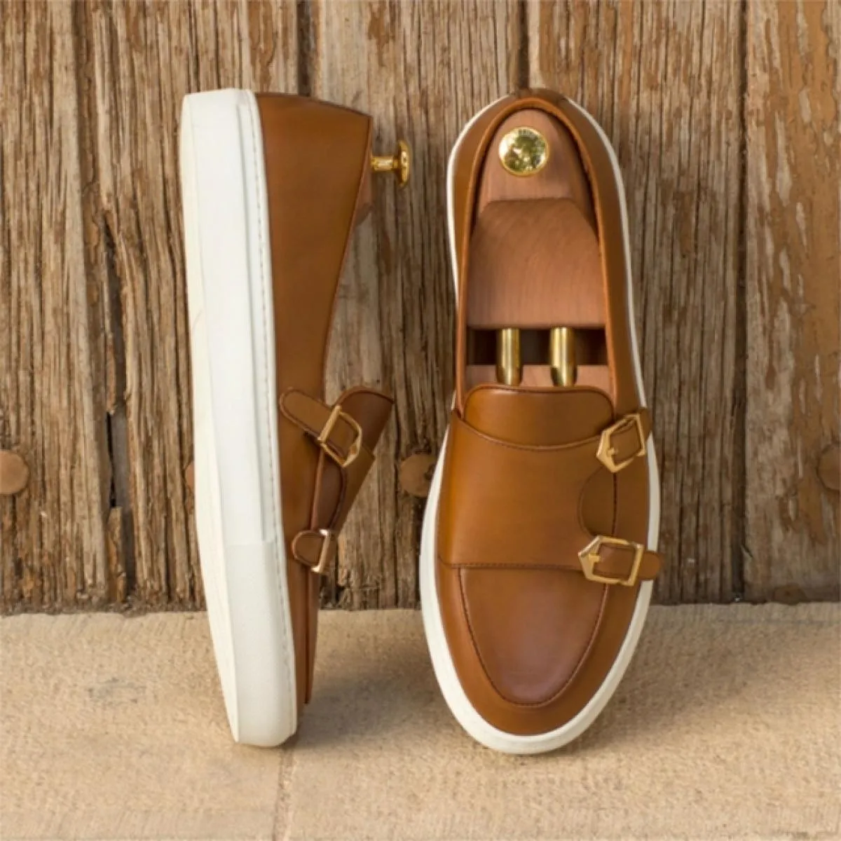 Scarpe sportive da uomo Scarpe vulcanizzate casual Scarpe da monaco con doppia fibbia fatte a mano nere marroni Scarpe da uomo d