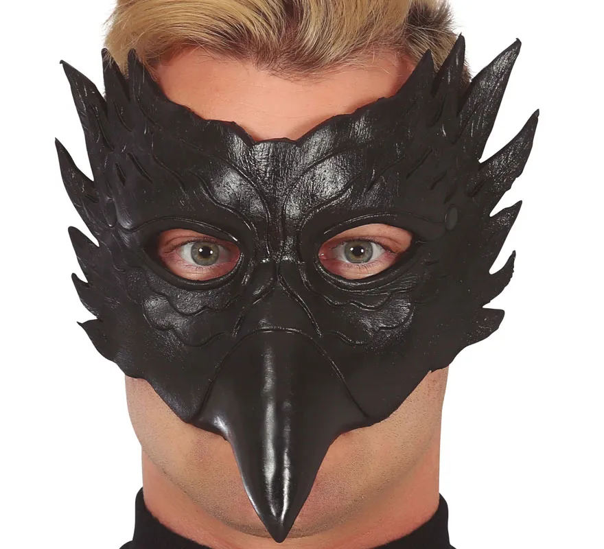 Semimaschera gufo nero con becco lungo