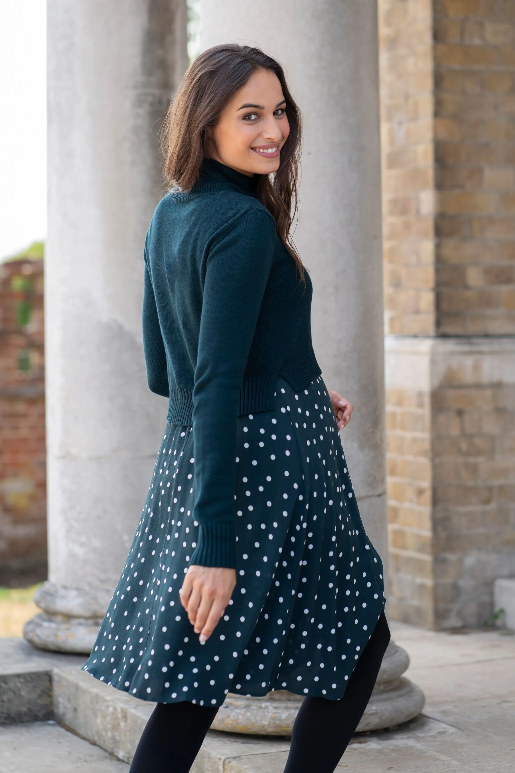 Seraphine Verde - Abito premaman in maglia con A pois gonna