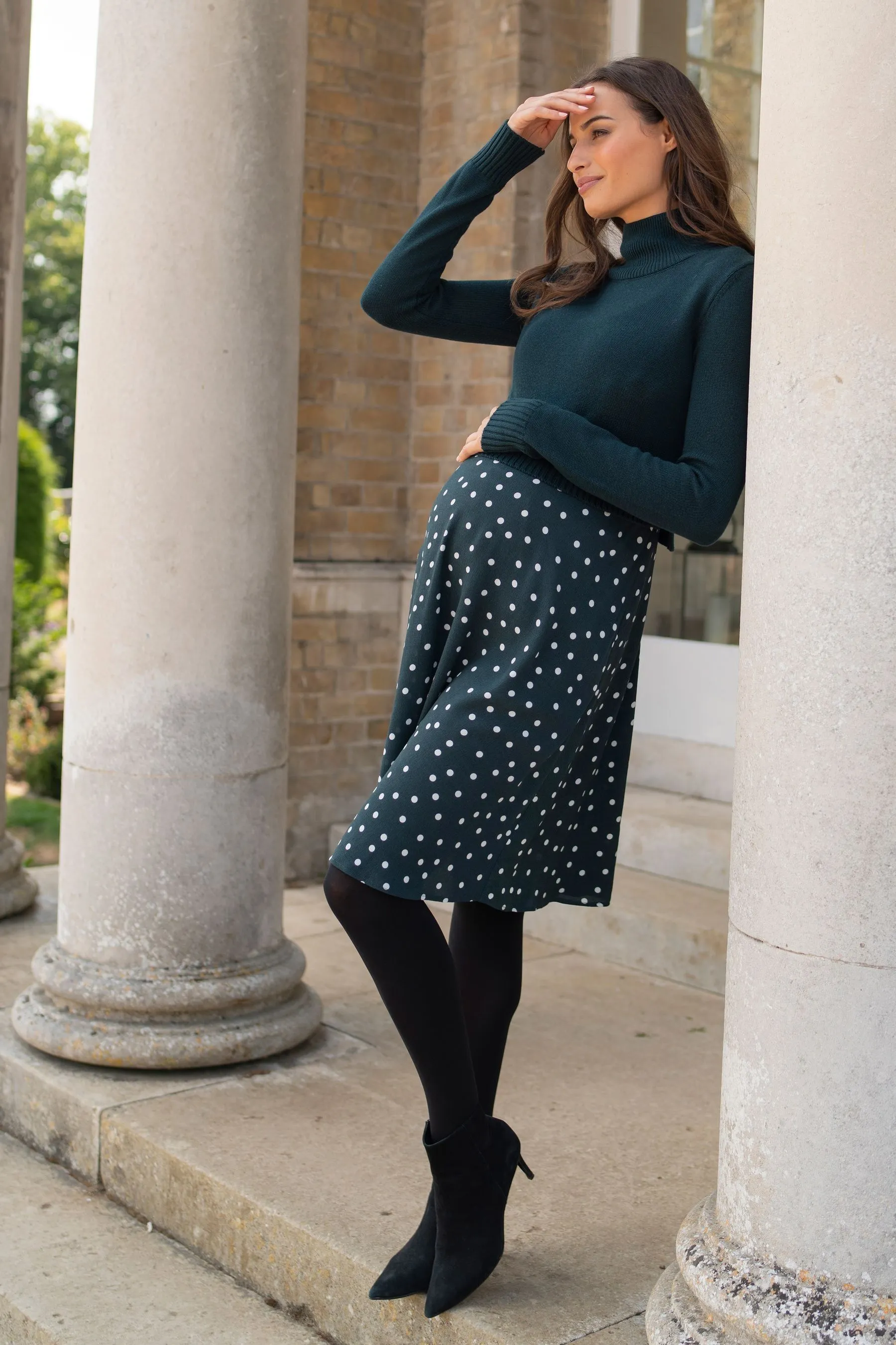 Seraphine Verde - Abito premaman in maglia con A pois gonna