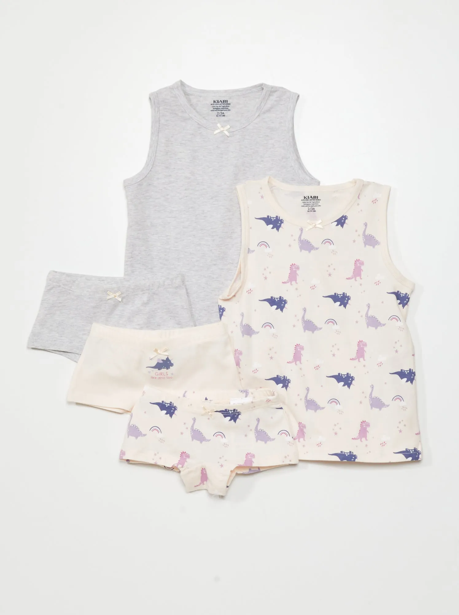 Set di 2 t-shirt + 3 culotte + 1 borsa a sacchetto -  6 pezzi - dino