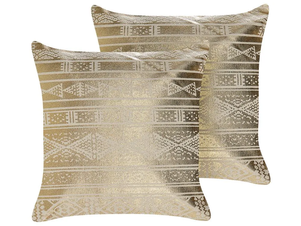 Set of 2 Decorative Cushions OUJDA Cotton 50 x 50 cm Gold Geometric Pattern