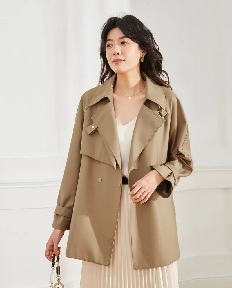 Shenghong 23 Autunno Nuovo Design Asimmetrico Allentato Casual Temperamento Giacca a vento di media lunghezza per le donne 12925