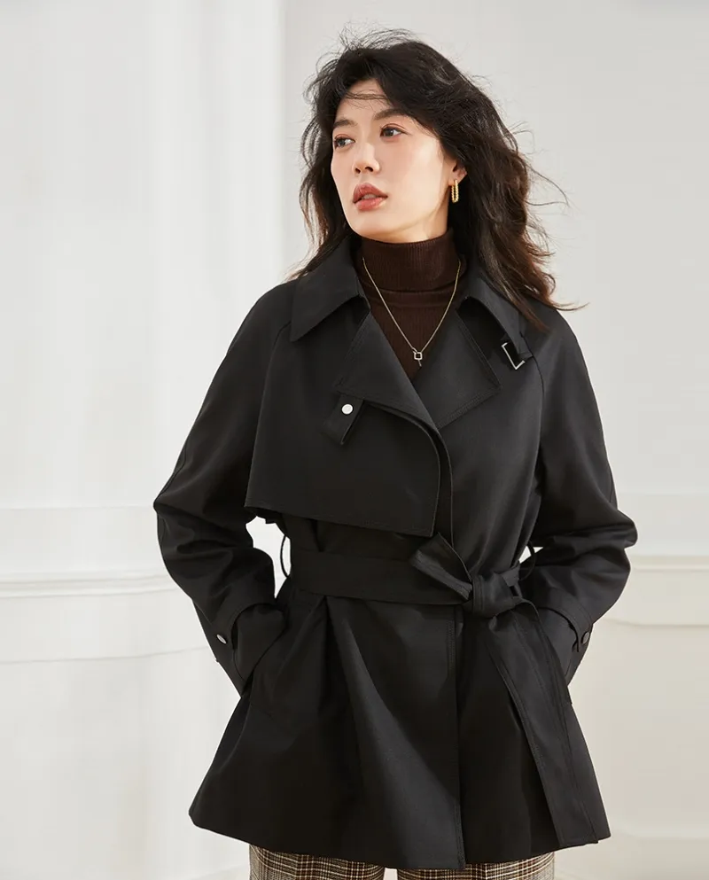 Shenghong 23 Autunno Nuovo Design Asimmetrico Allentato Casual Temperamento Giacca a vento di media lunghezza per le donne 12925