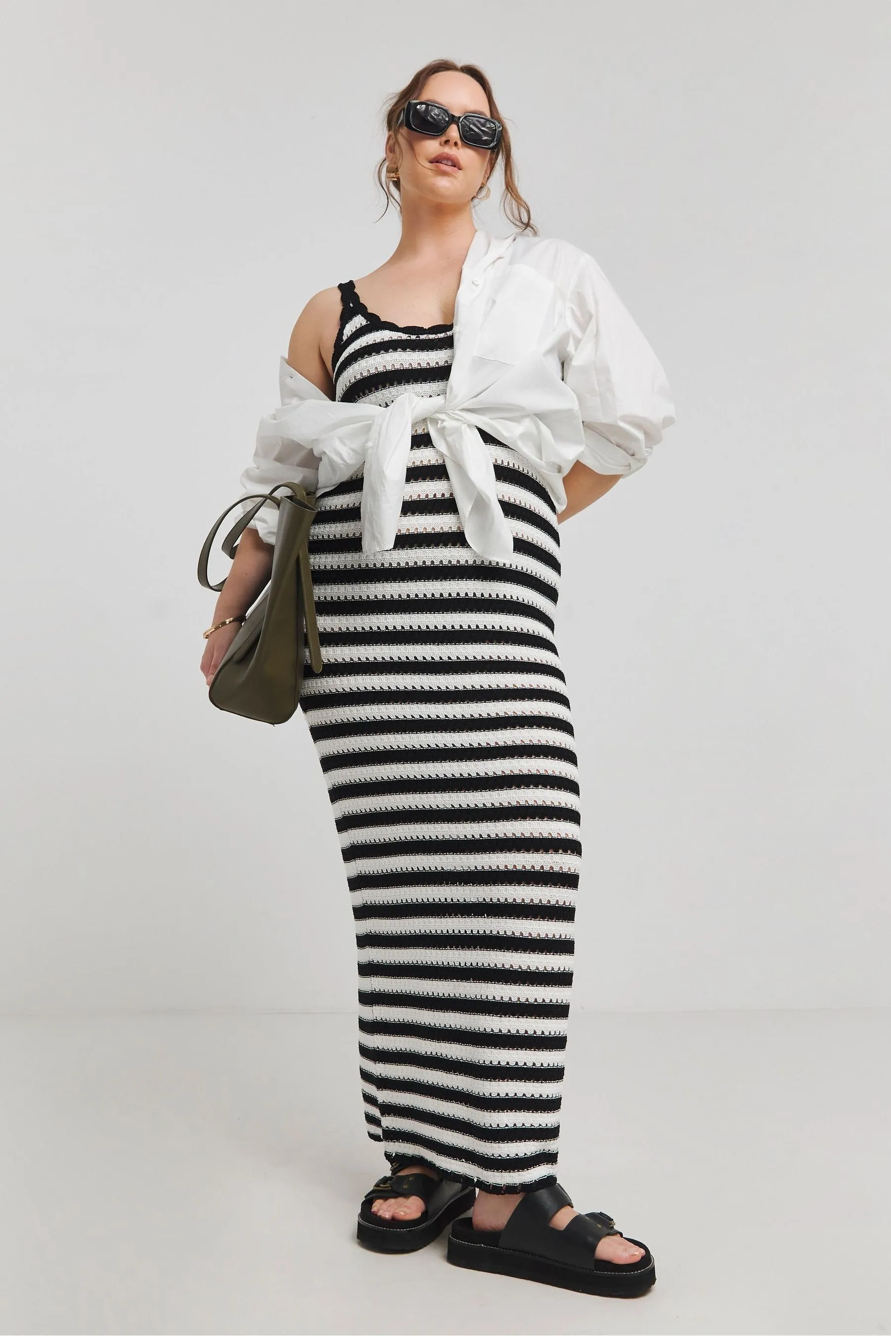 Simply Be Mono A righe - Abito al polpaccio lavorato a maglia