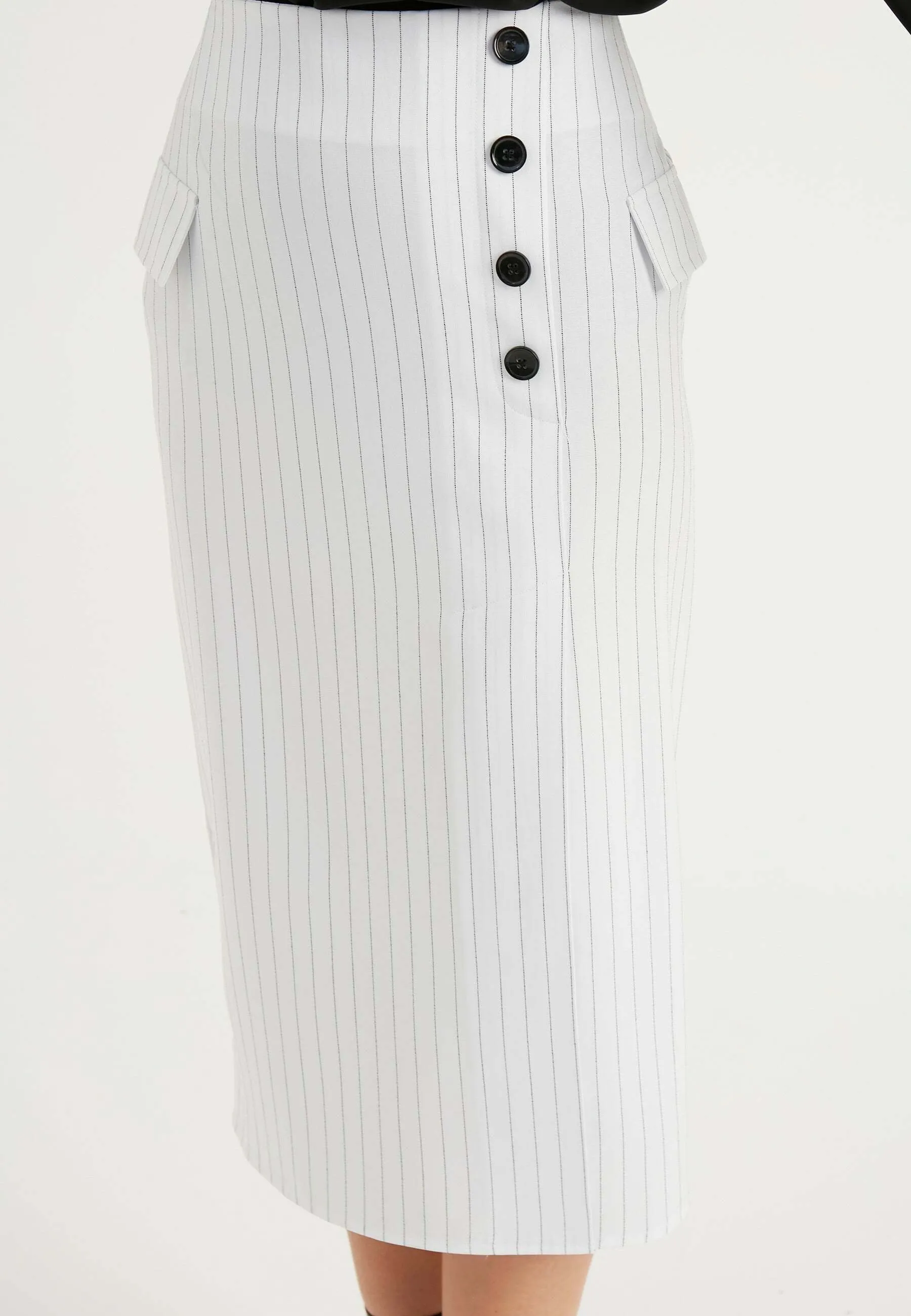 STRIPED BUTTON DETAIL SLIT - Gonna a tubino