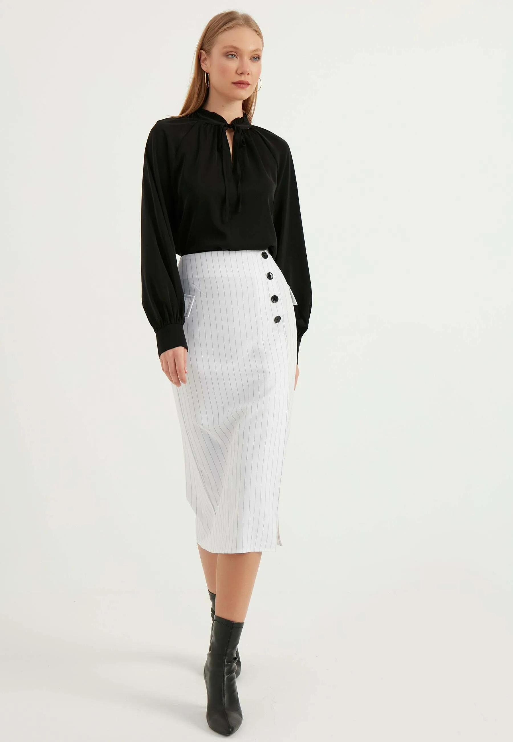 STRIPED BUTTON DETAIL SLIT - Gonna a tubino