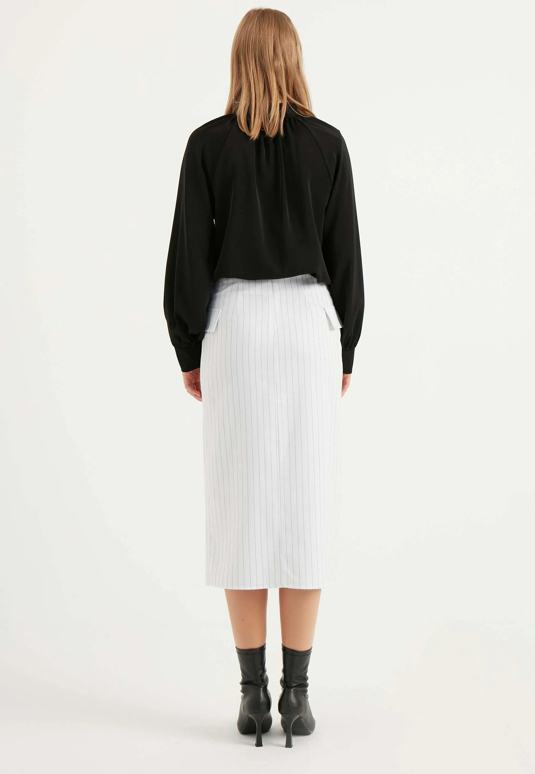 STRIPED BUTTON DETAIL SLIT - Gonna a tubino