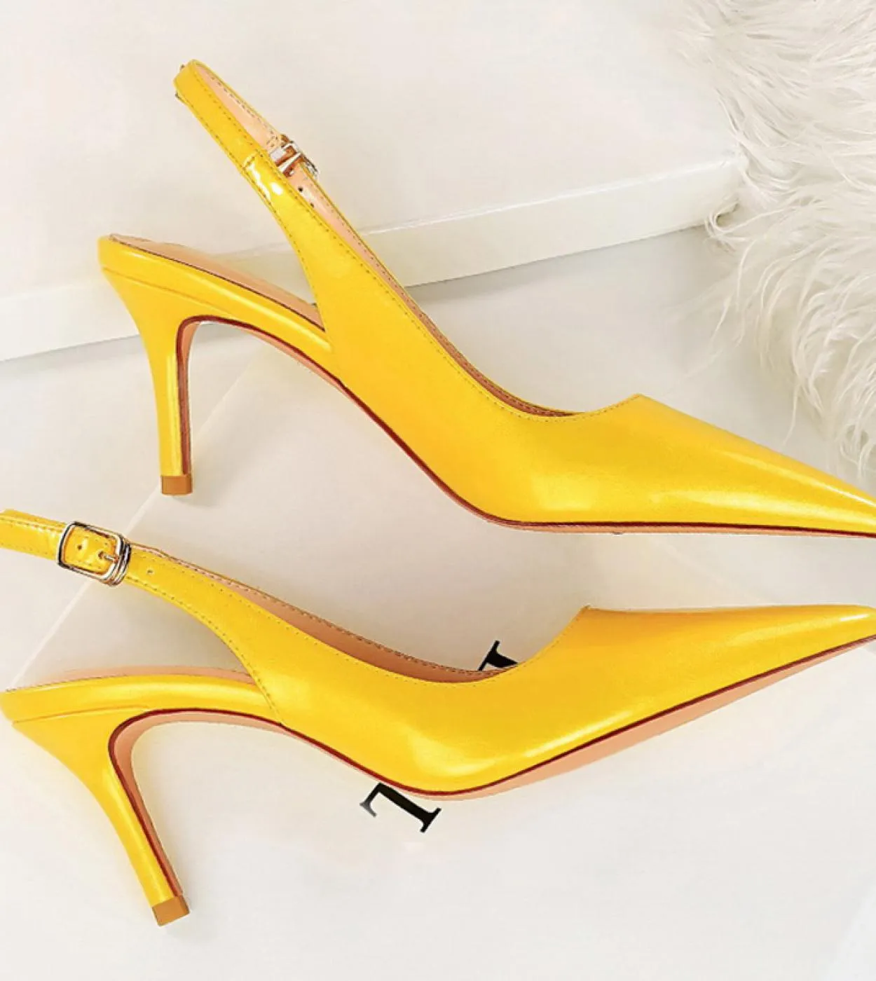 Summer Women 7cm 95cm Sandali con tacco alto Lady Stripper Slingback Sandles Oversize Medio Tacchi bassi Prom da sposa Giallo