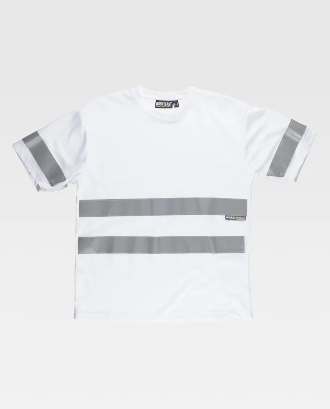 T-shirt a collo alto, maniche corte, nastri riflettenti bianchi