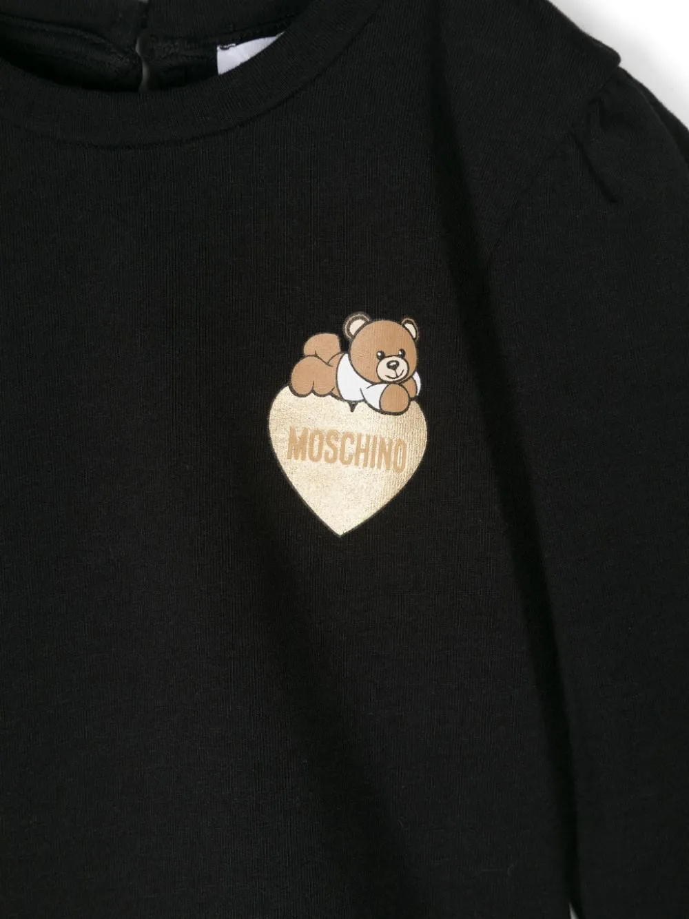 T-shirt per neonata nera Moschino Kids con stemma Teddy Bear e cuoricino