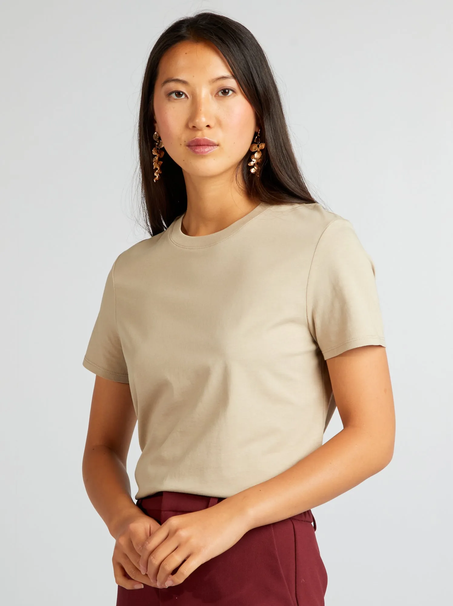 T-shirt tinta unita in jersey - BEIGE