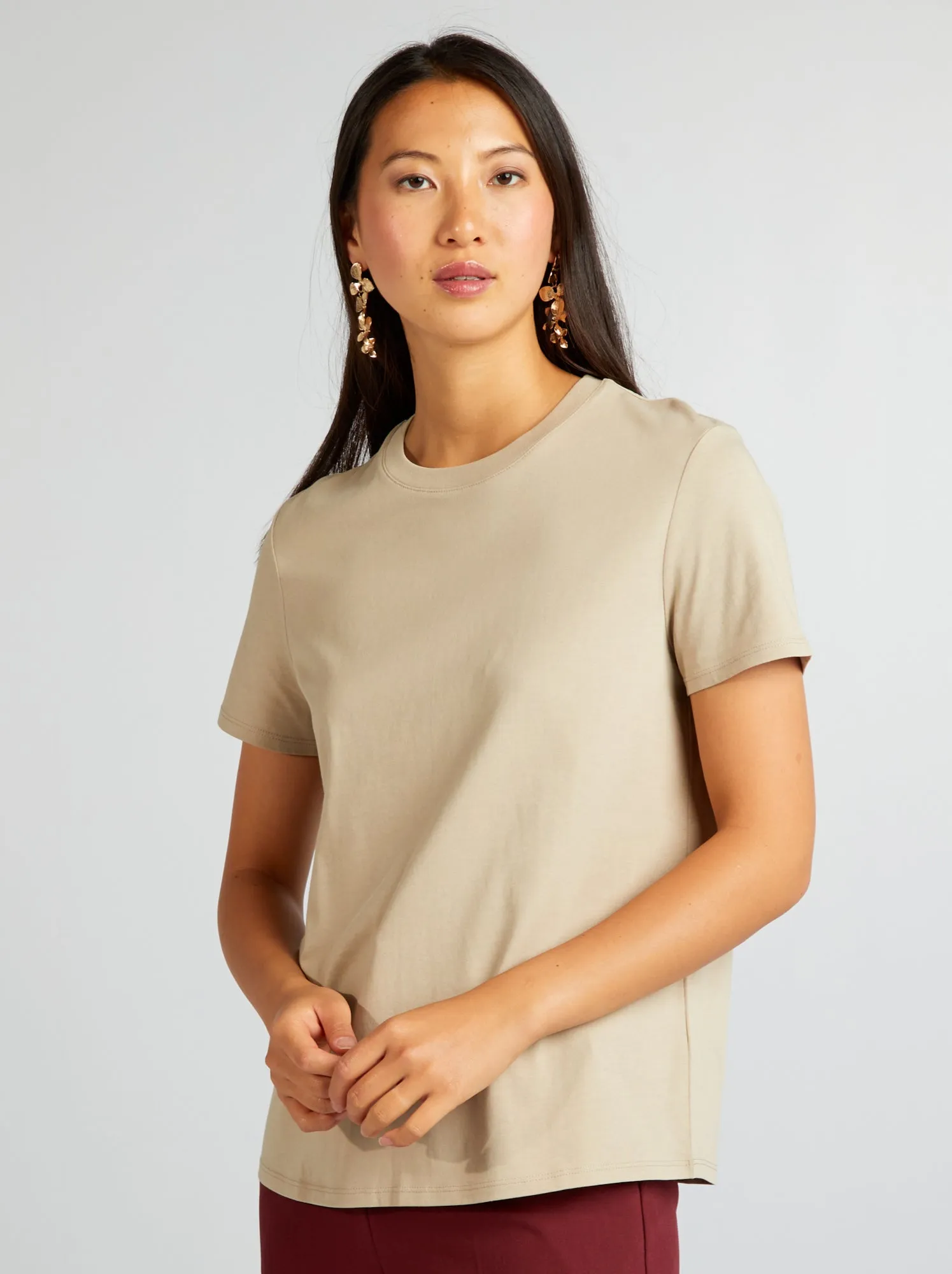 T-shirt tinta unita in jersey - BEIGE