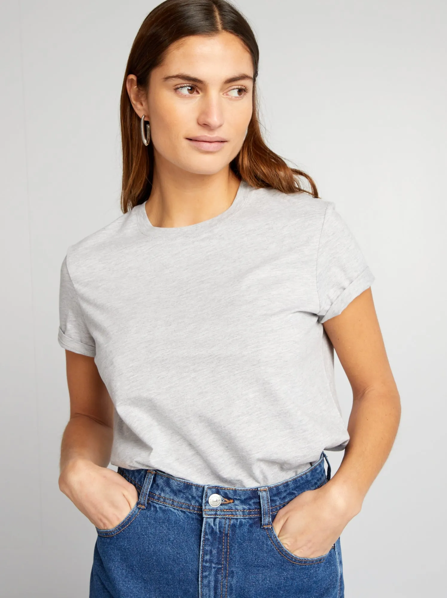 T-shirt tinta unita in jersey - GRIGIO
