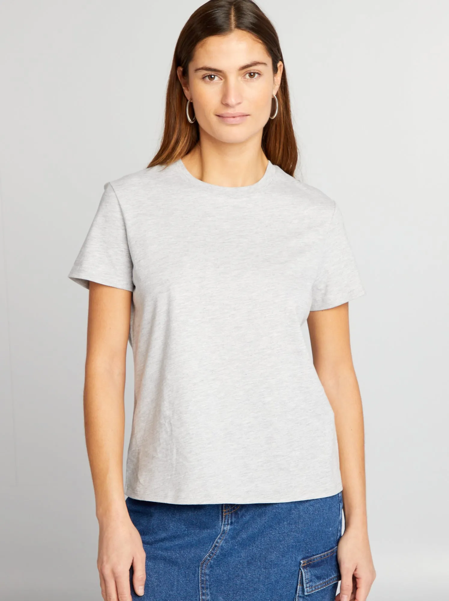 T-shirt tinta unita in jersey - GRIGIO