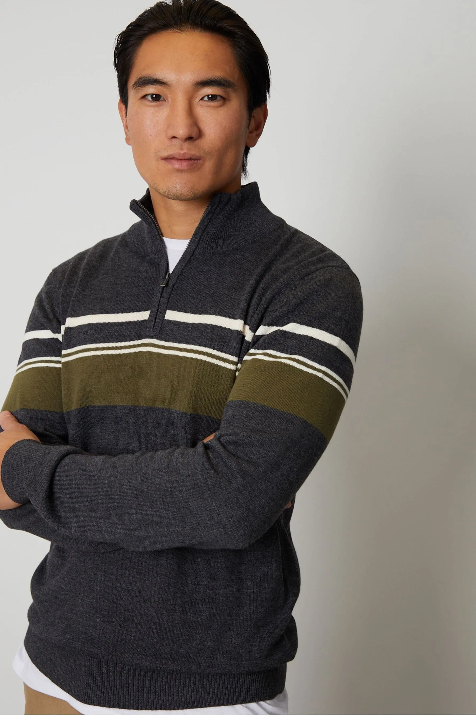 Threadbare A righe - Maglia lavorata con zip corta