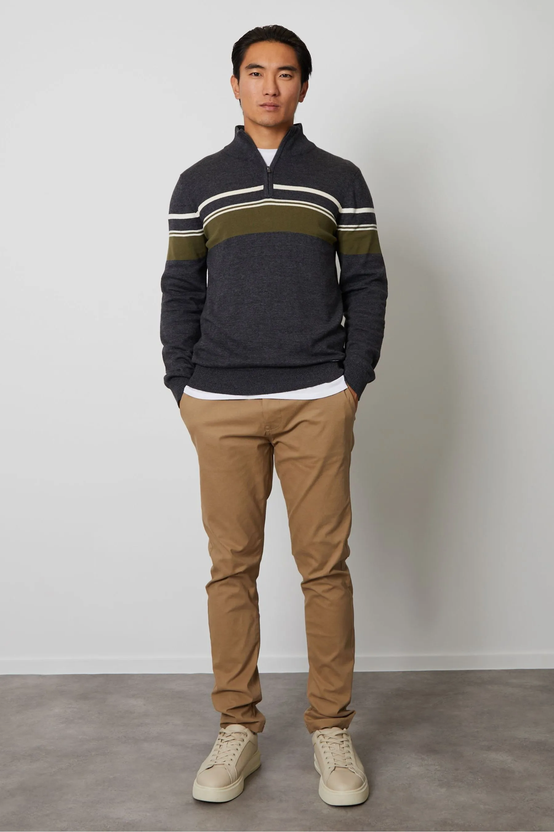 Threadbare A righe - Maglia lavorata con zip corta