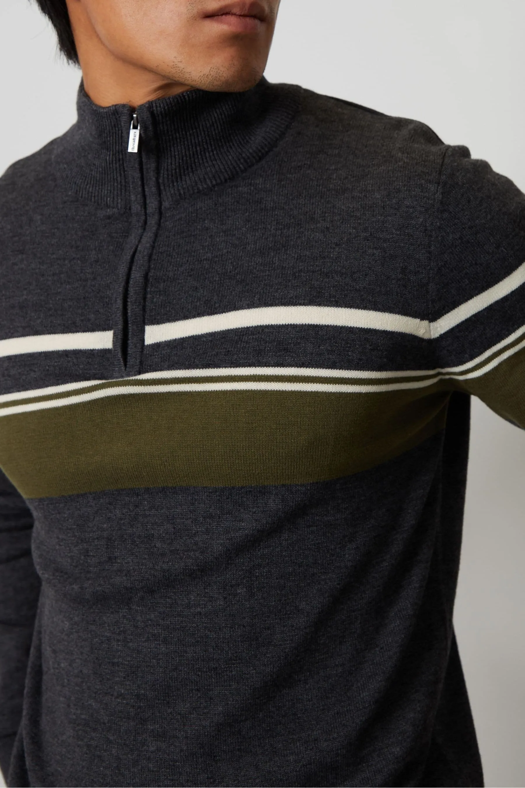 Threadbare A righe - Maglia lavorata con zip corta