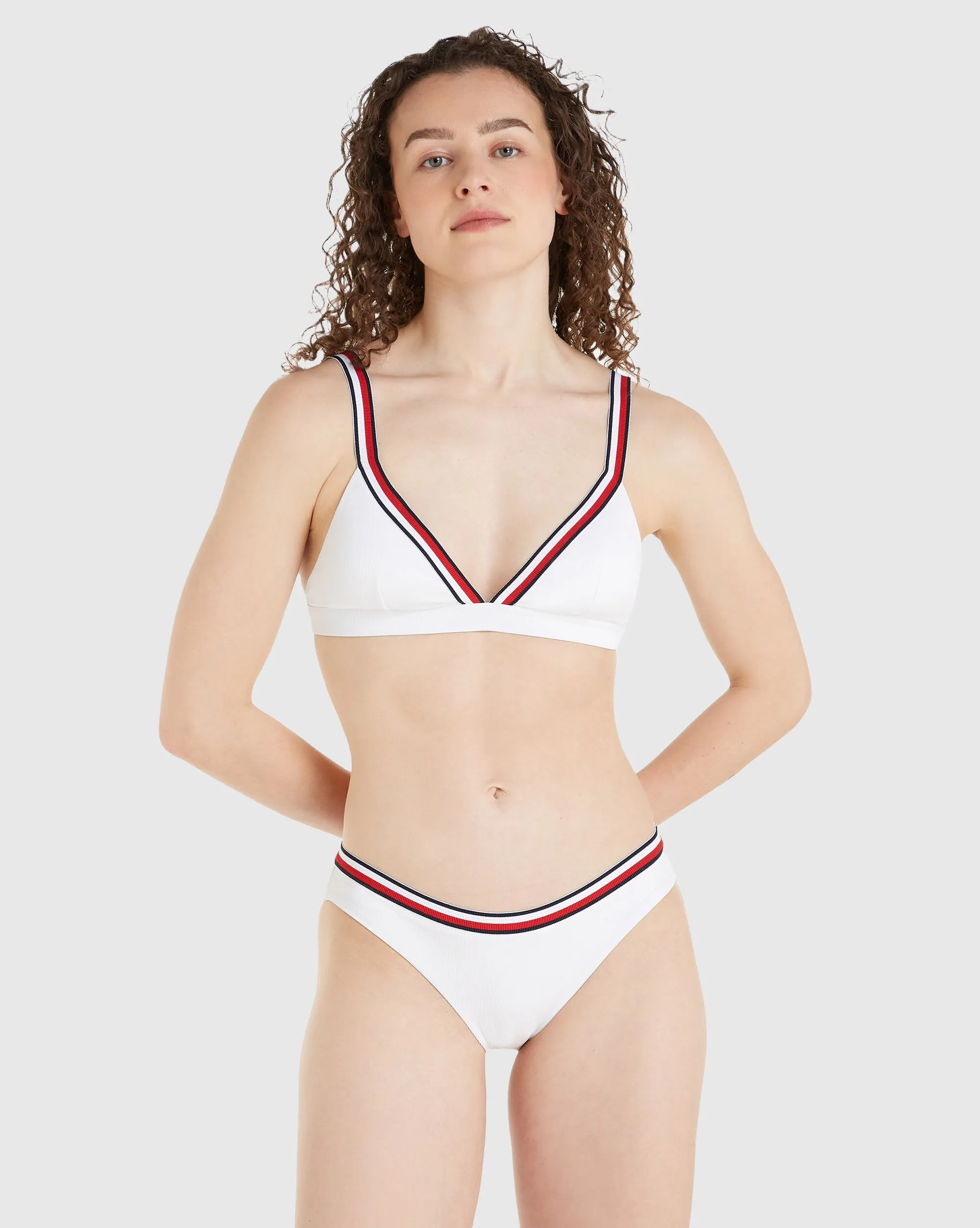 Tommy Hilfiger Slip Bikini a Culotte Global Stripe a Coste Bianco Donna