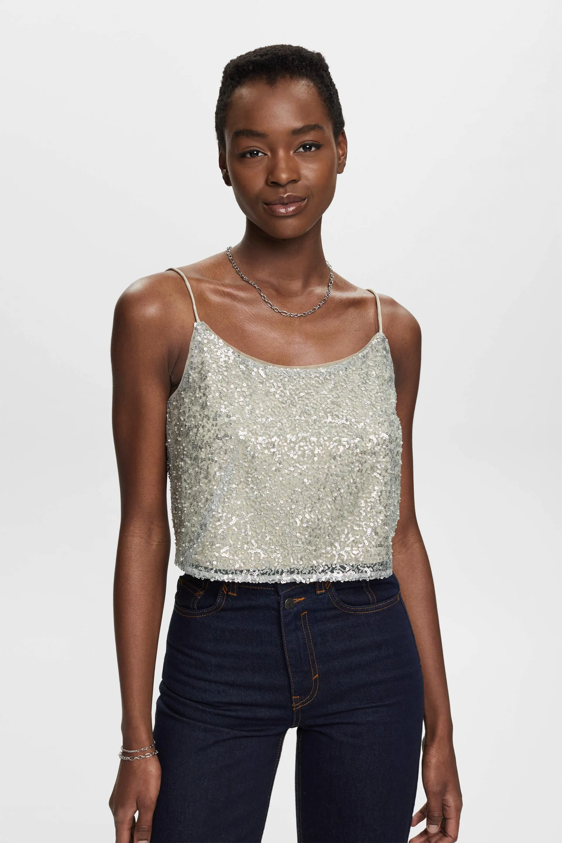 Top accorciato con paillettes scintillanti
