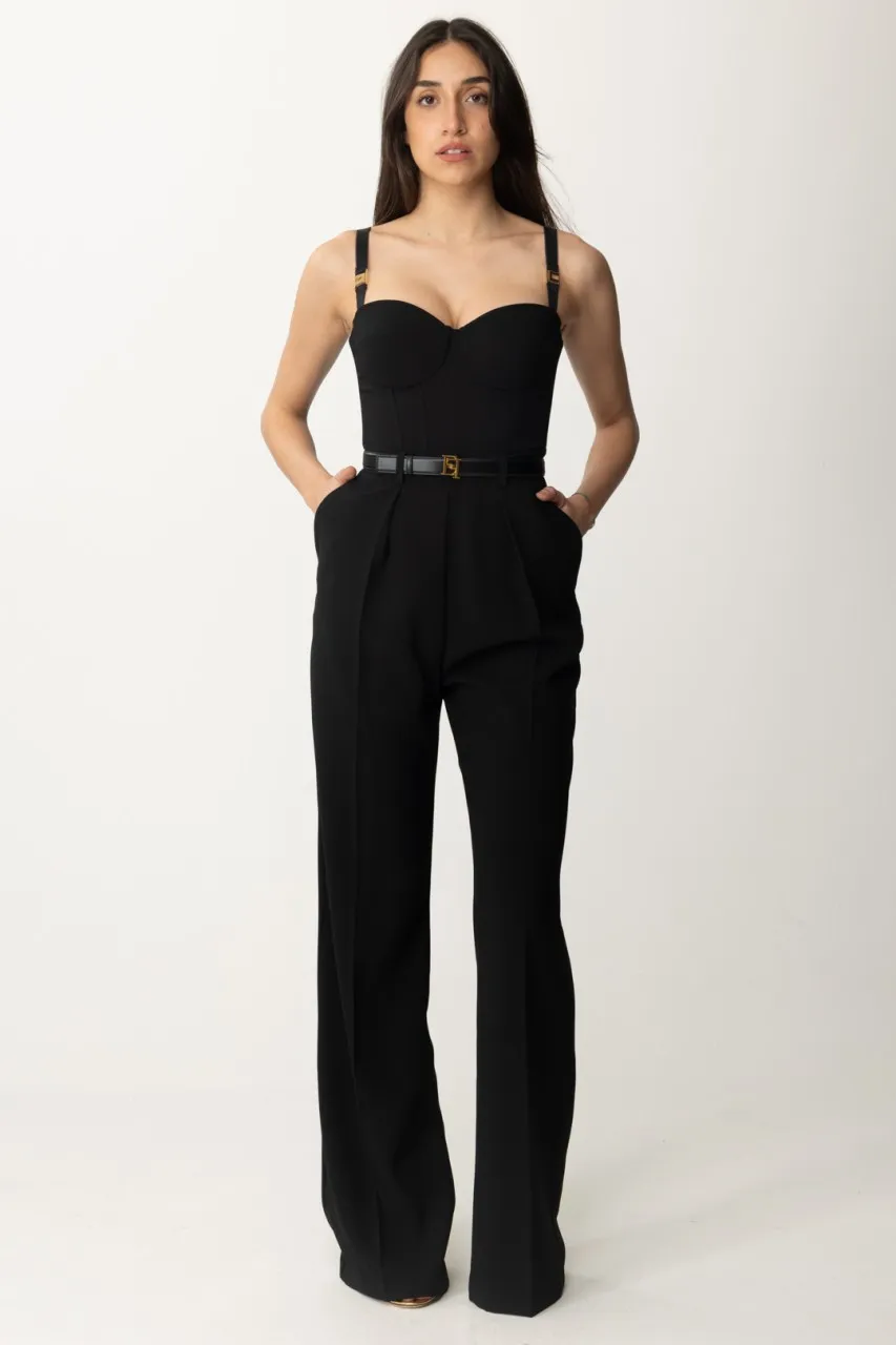 Tuta lunga bustier con cintura Nero