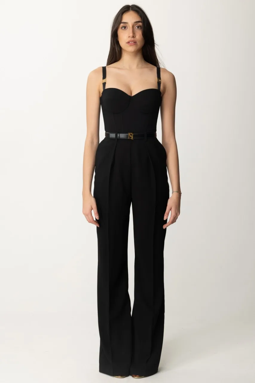 Tuta lunga bustier con cintura Nero