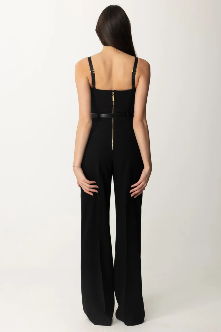 Tuta lunga bustier con cintura Nero