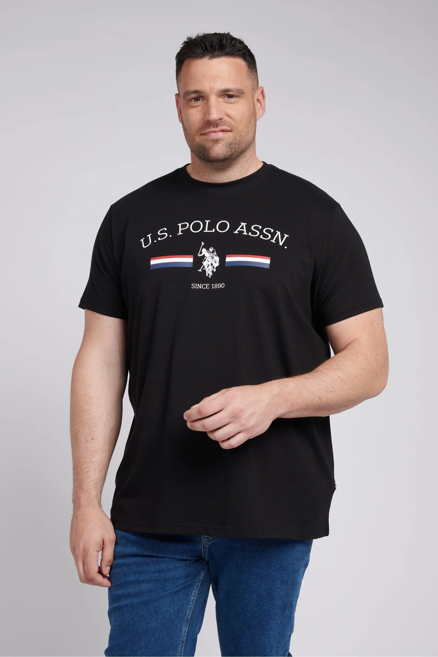 U.S. Polo Assn. Uomo - Nero con Tall A righe grandi e Tall A righe - Maglietta