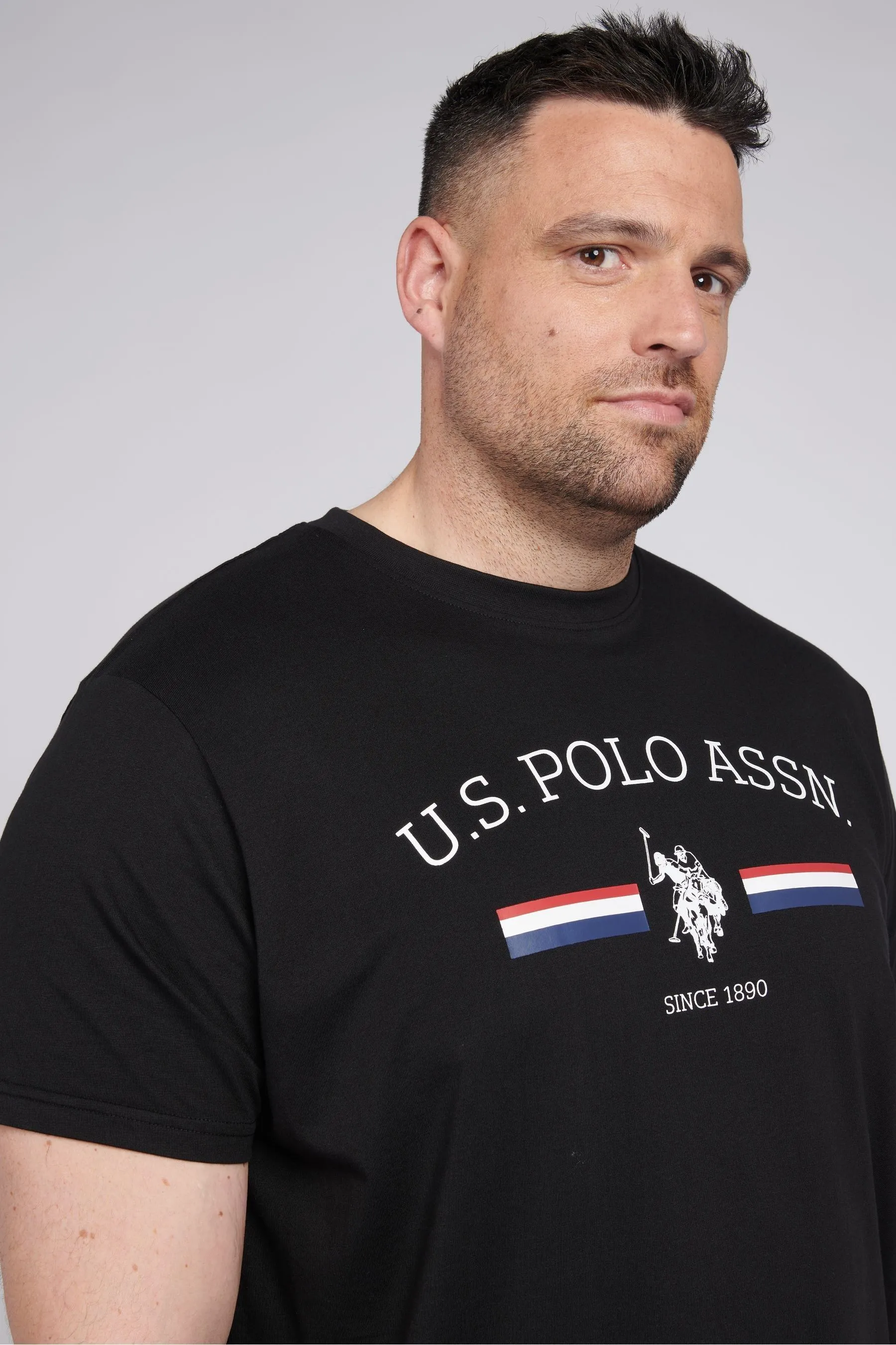 U.S. Polo Assn. Uomo - Nero con Tall A righe grandi e Tall A righe - Maglietta