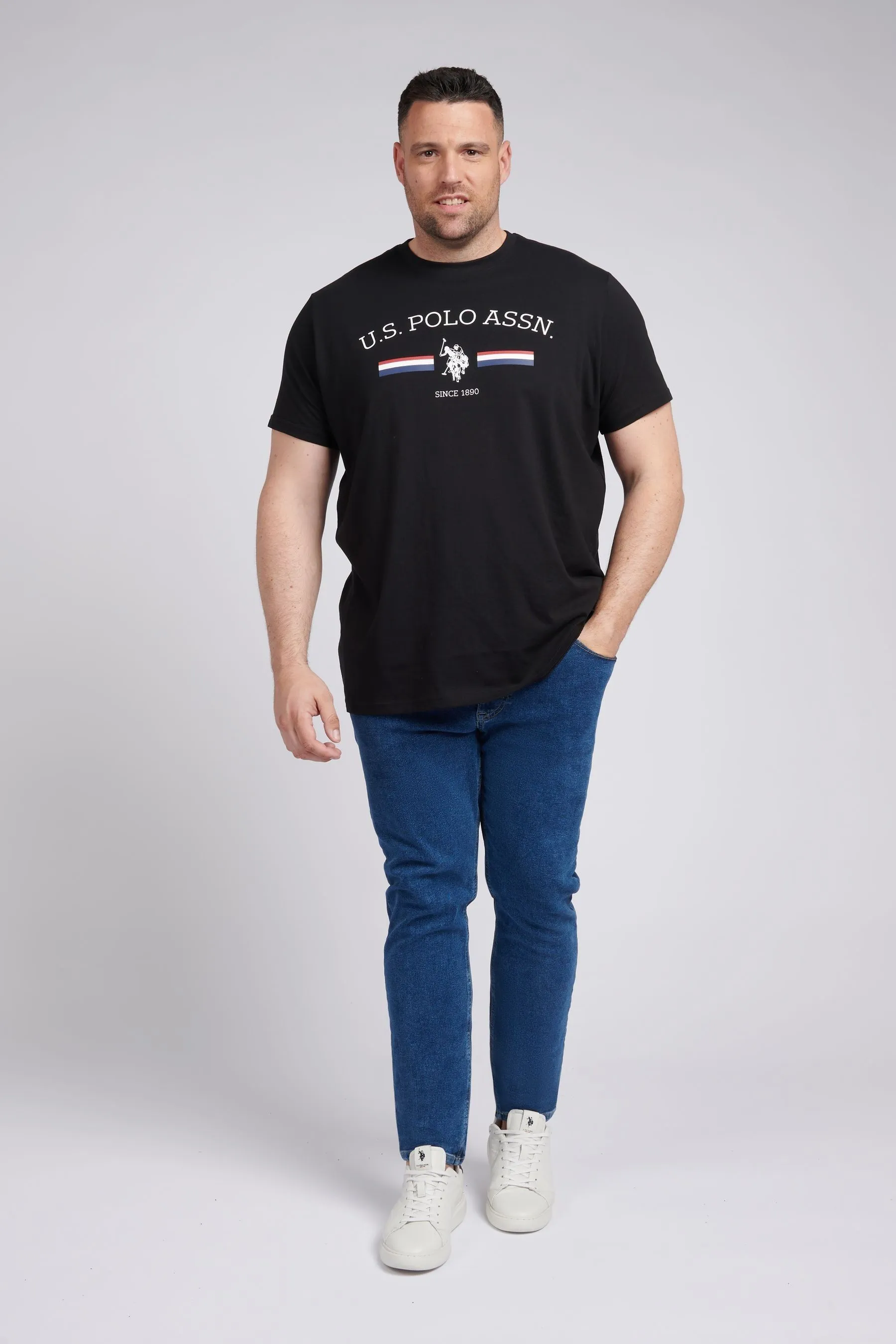 U.S. Polo Assn. Uomo - Nero con Tall A righe grandi e Tall A righe - Maglietta