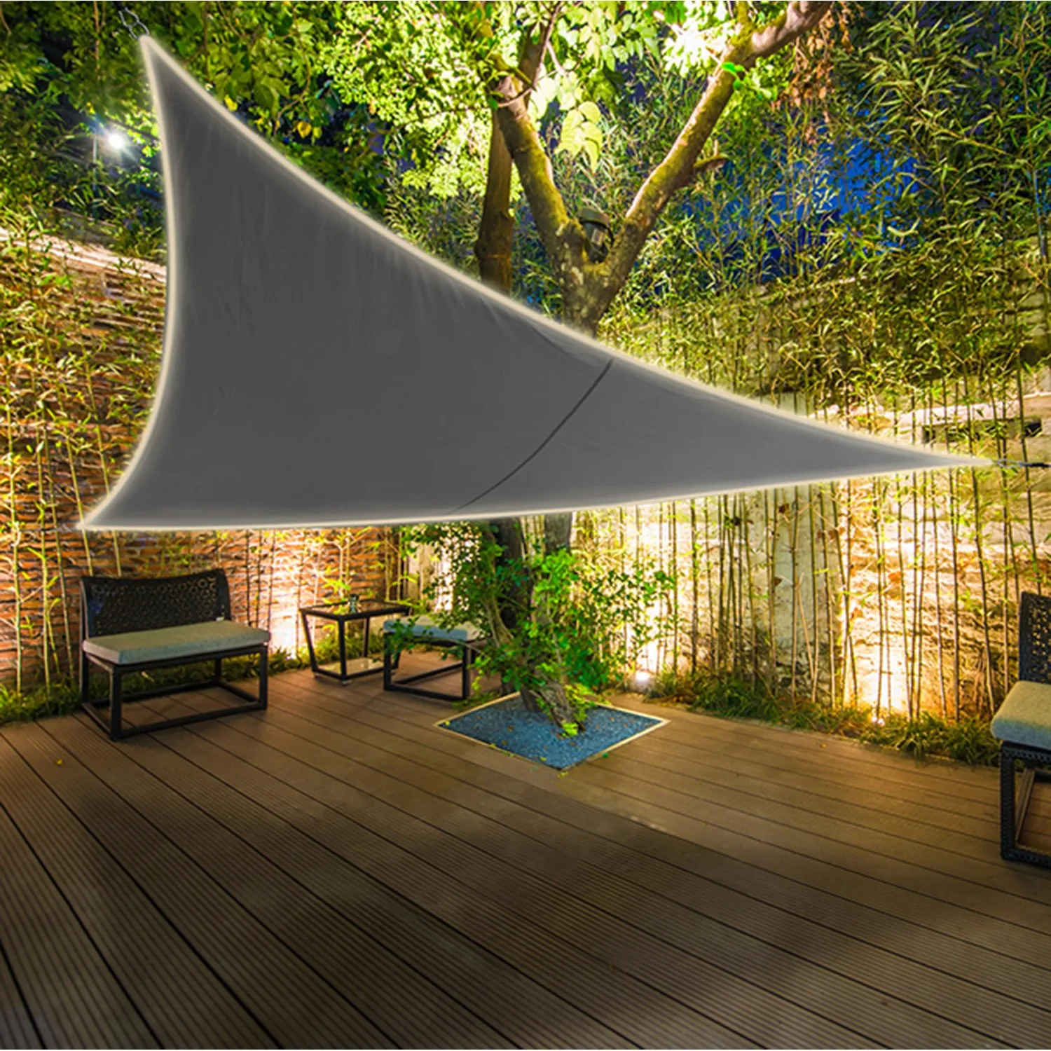 Vela ombreggiante LED triangolare 3,6x3,6x3,6 m grigio