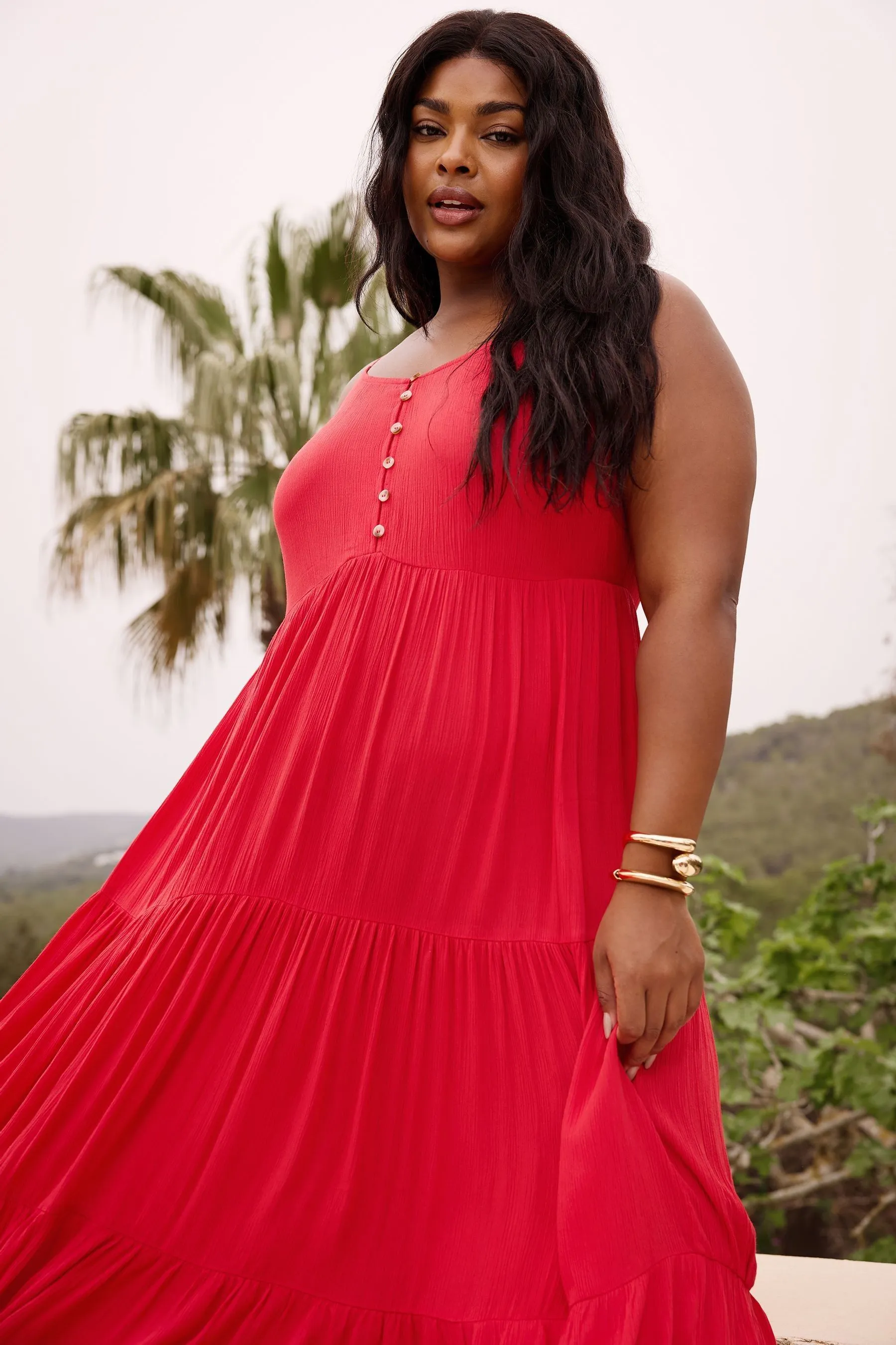 Yours Curve a balze - Abito maxi in tessuto stropicciato
